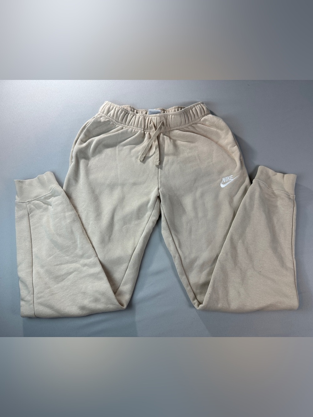 Nike XS Joggers Sweatpants Khaki Beige Fleece Oversized Tapered Pockets